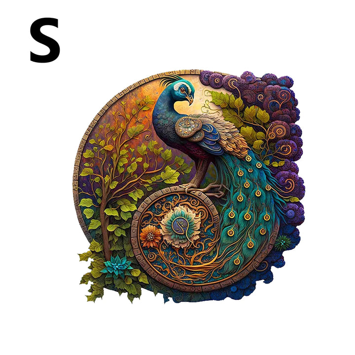 Ronde Houten Puzzel met Pauwpatroon voor Volwassenen en Kinderen - Puzzel Hout Dierenvormen 13