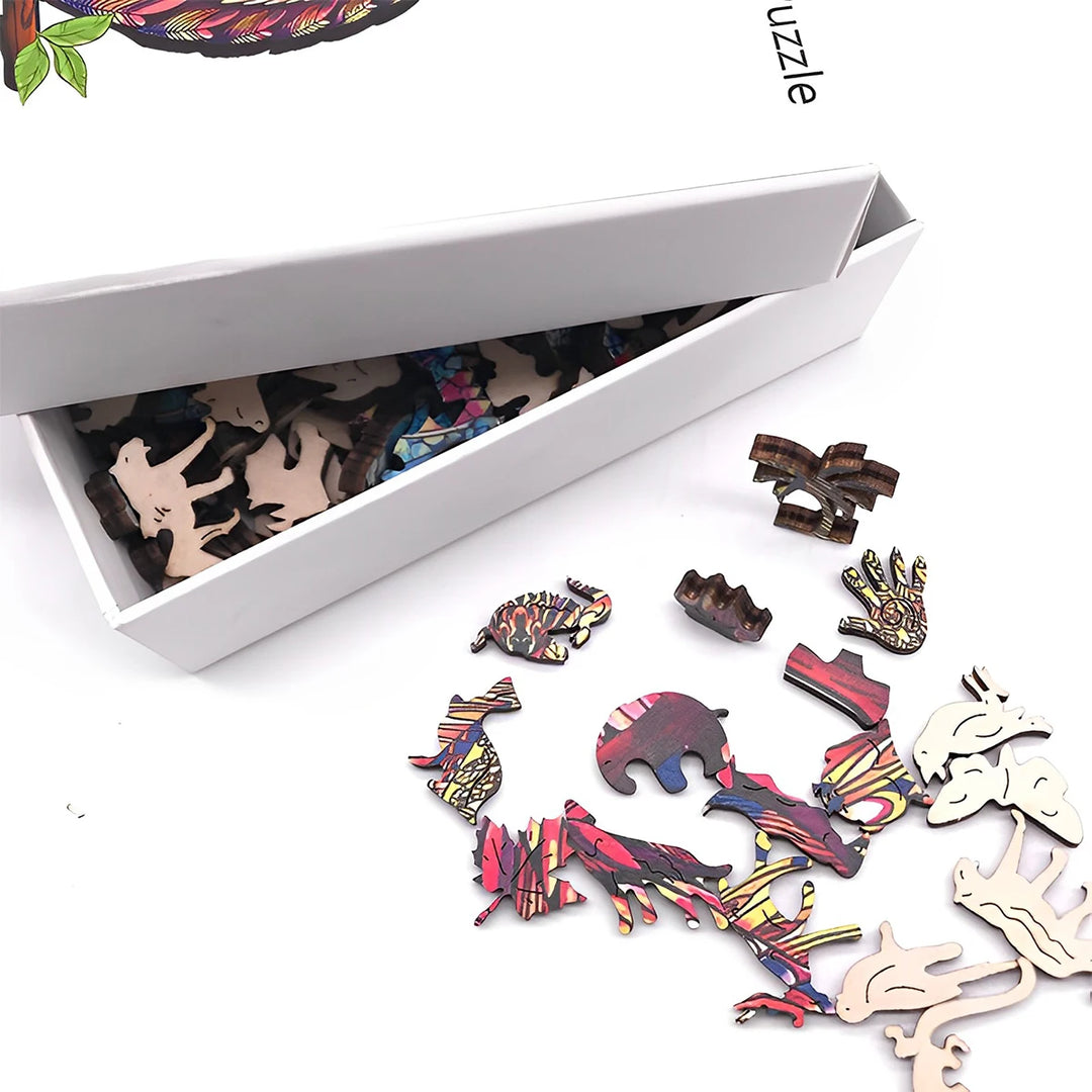 Ronde Houten Puzzel met Pauwpatroon voor Volwassenen en Kinderen - Puzzel Hout Dierenvormen 5