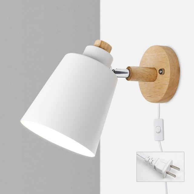 Nordura Leeslamp met Stekker – Verstelbare Kap en Houten Wandplaat