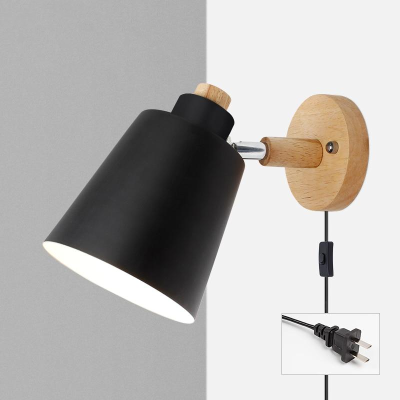 Nordura Leeslamp met Stekker – Verstelbare Kap en Houten Wandplaat