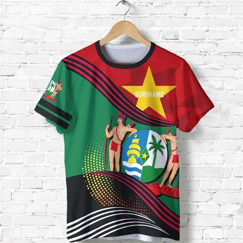 Surinam Flag Graphic T Shirt For Men Suriname National Emblem 3D Printed T-Shirts Summer Bolivian Boy Sport Tops Street Tees VestraGear