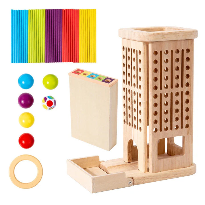 Playterra – Gioco Montessori Torre di Bastoni in Legno con Dado – 3+ anni