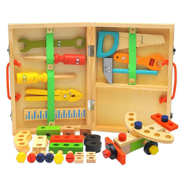 Caja de herramientas BuildBuddy – Juguete de construcción Montessori de madera para niños