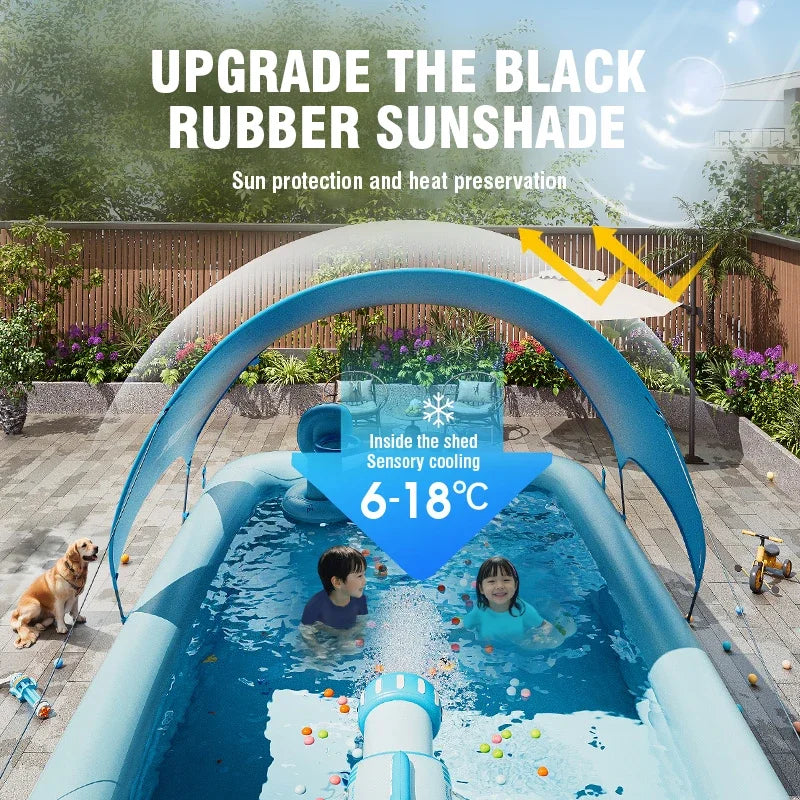 Aufblasbarer Pool – Großes Familienbecken mit Sonnendach &amp; robustem PVC Bolendo