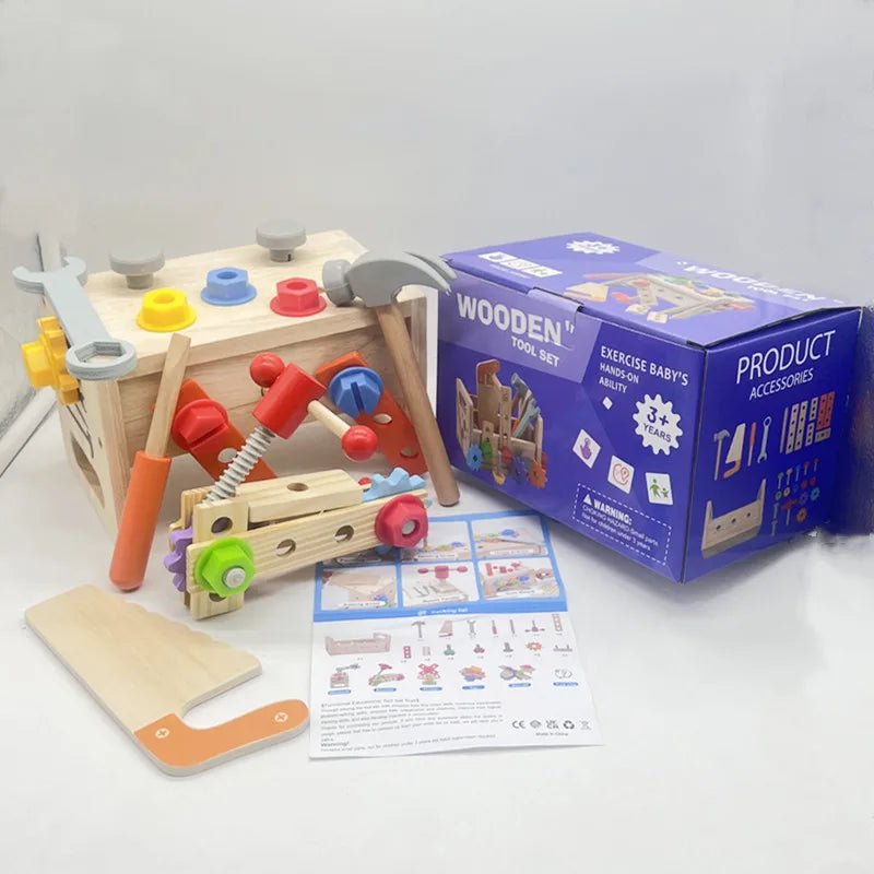 BuildBuddy Cassetta degli attrezzi – Giocattolo da costruzione in legno Montessori per bambini