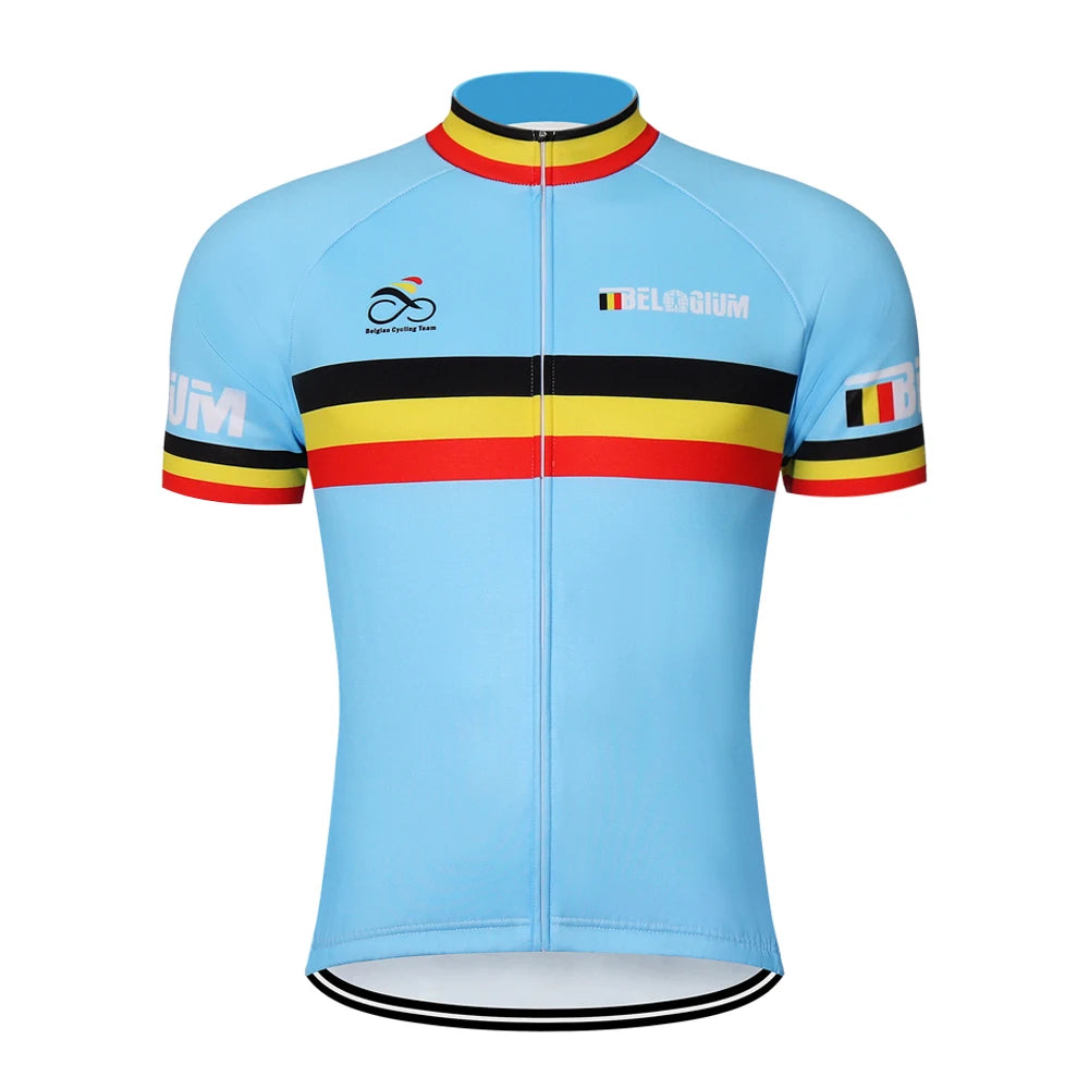 belgium racing Cycling jersey Men Short sleeve Set Bicycle Suit Mtb  Clothes Triathlon Retro Skinsuit Summer Bib shorts Blue VestraGear