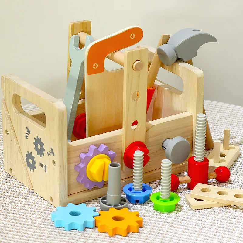 BuildBuddy Cassetta degli attrezzi – Giocattolo da costruzione in legno Montessori per bambini