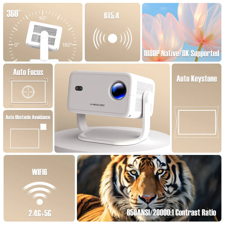 Magcubic Native 1080P 650ANSI 8K Android14 L018 Projector With Auto Keystone Correction Focus Wifi6 BT5.4 Portable Movie Outdoor VestraGear