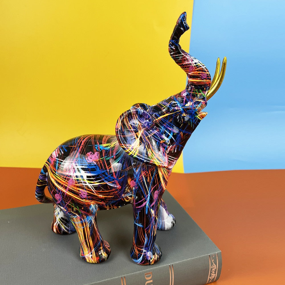 ElevaArt Olifant Estàtua – Estàtua Decorativa Abstracta i Colorida amb Artesania Feta a Mà