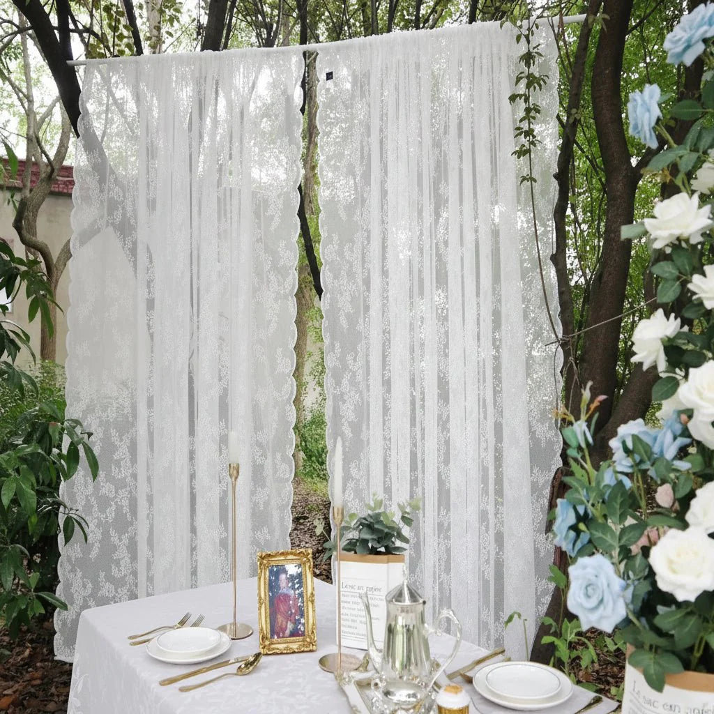 ELVAROSE - Transparent curtain panel with floral lace and rod pocket Vestragear