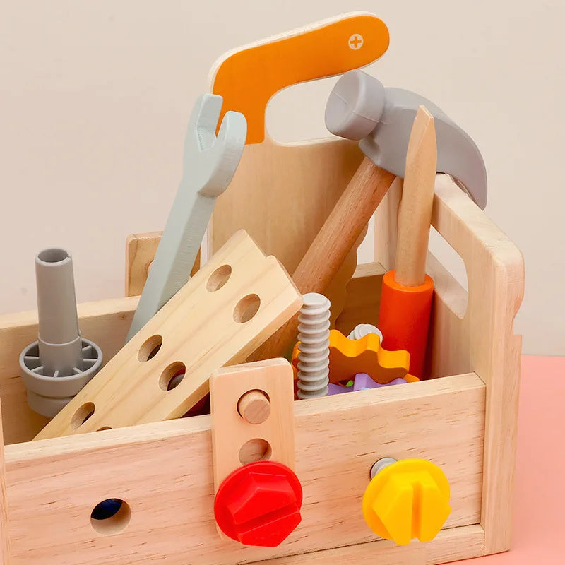 BuildBuddy Cassetta degli attrezzi – Giocattolo da costruzione in legno Montessori per bambini