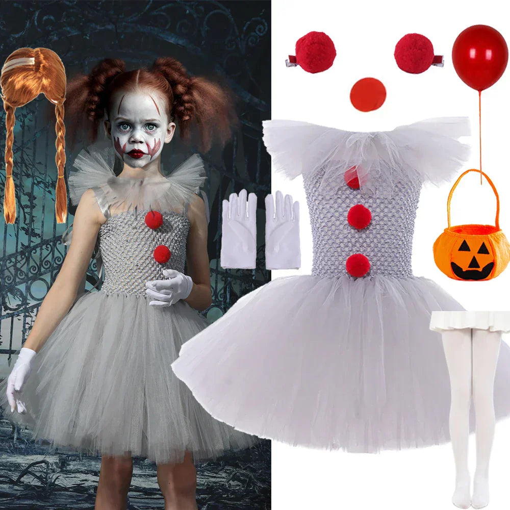 GrimJester – Tutú de payaso vestido para niñas – Disfraz de Halloween