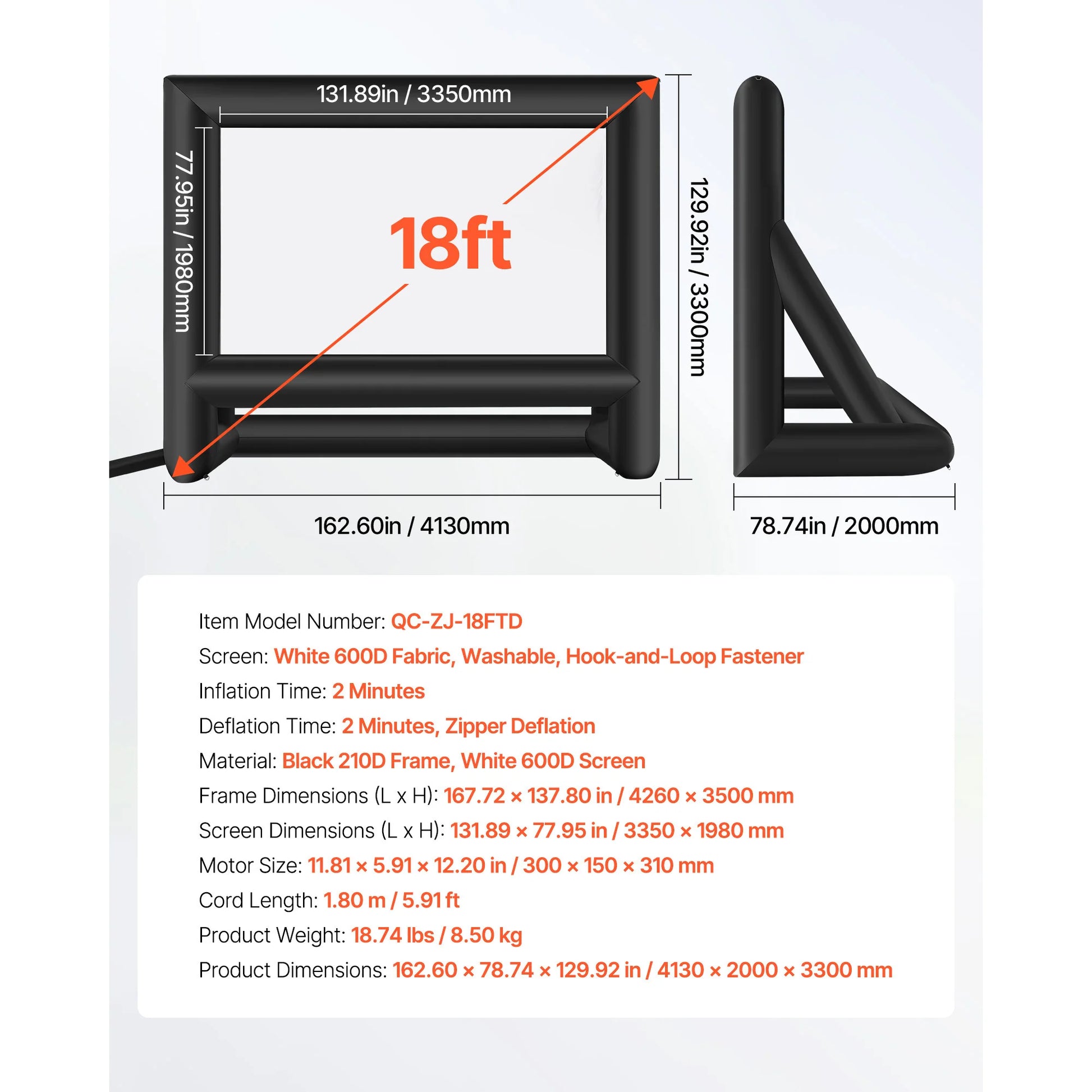 SucceBuy 14/15/16/18/20 FT Inflatable Projector Screen with 120W Air Blower Projector Screen for Outdoor Theater Theme Party VestraGear