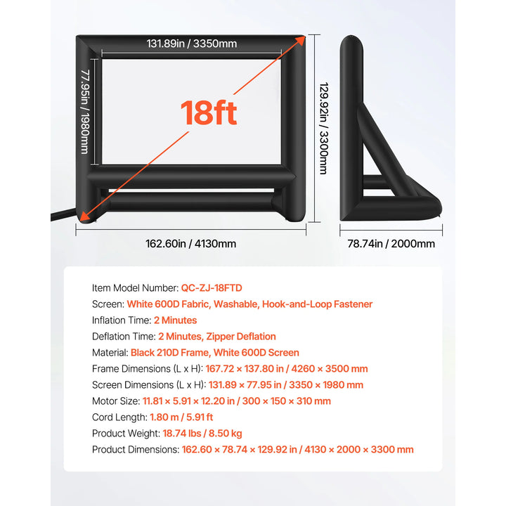 SucceBuy 14/15/16/18/20 FT Inflatable Projector Screen with 120W Air Blower Projector Screen for Outdoor Theater Theme Party VestraGear
