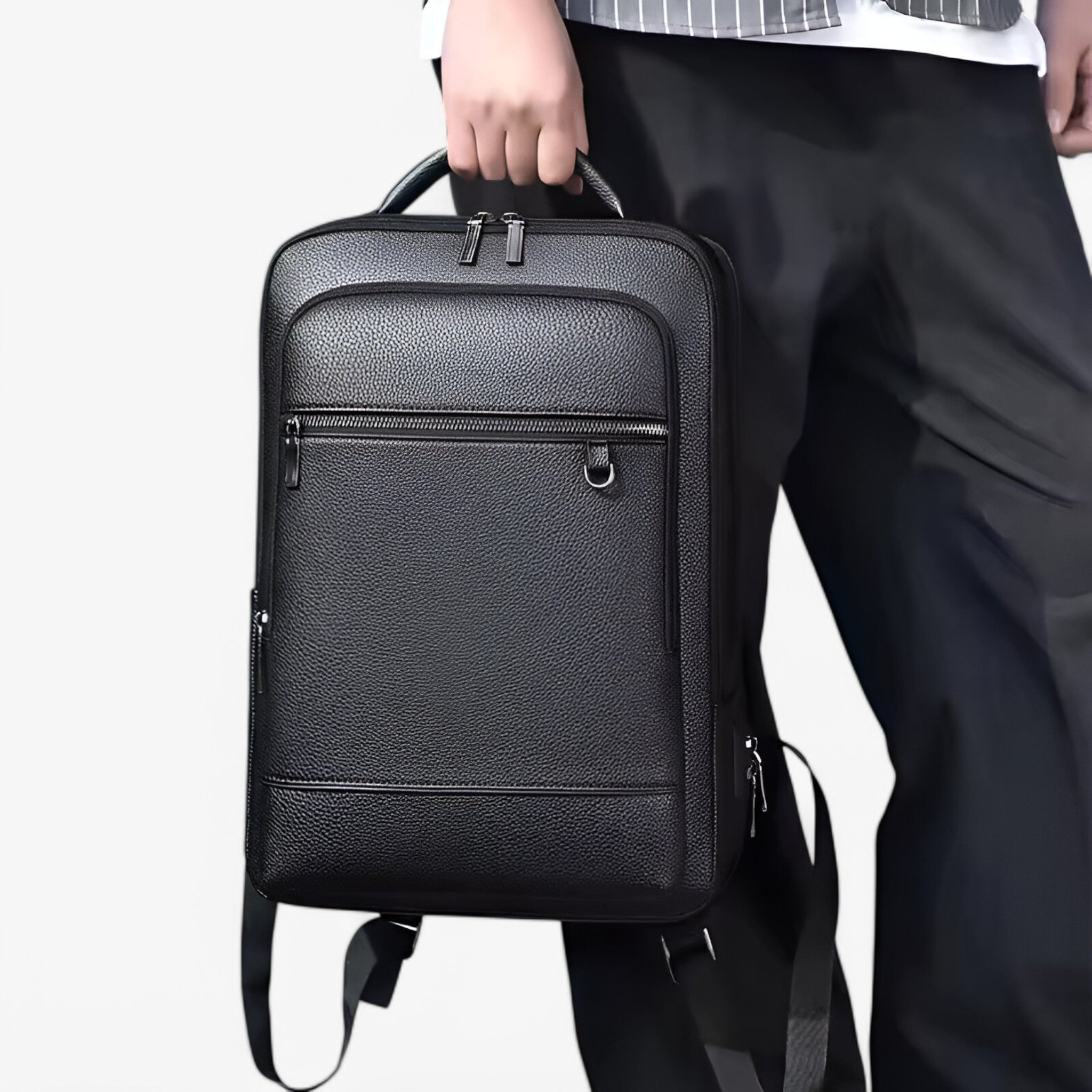Mochila de cuero con USB y compartimento para portátil – Elegante y funcional para hombres