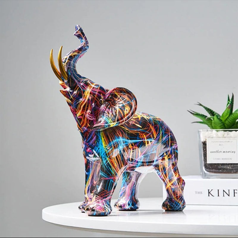 ElevaArt Olifant Escultura – Escultura Decorativa Abstracta Colorida con Artesanía Hecha a Mano
