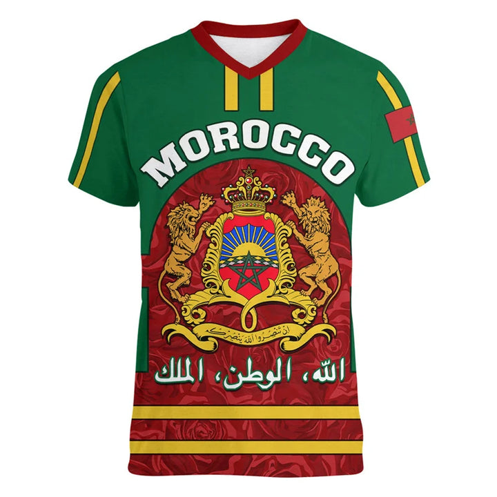 Morocco Football T Shirt For Men Cool 3d Printed Moroccan Sports V Neck T-shirt Tops Short Sleeve Summer Soccer Tee Shirts VestraGear