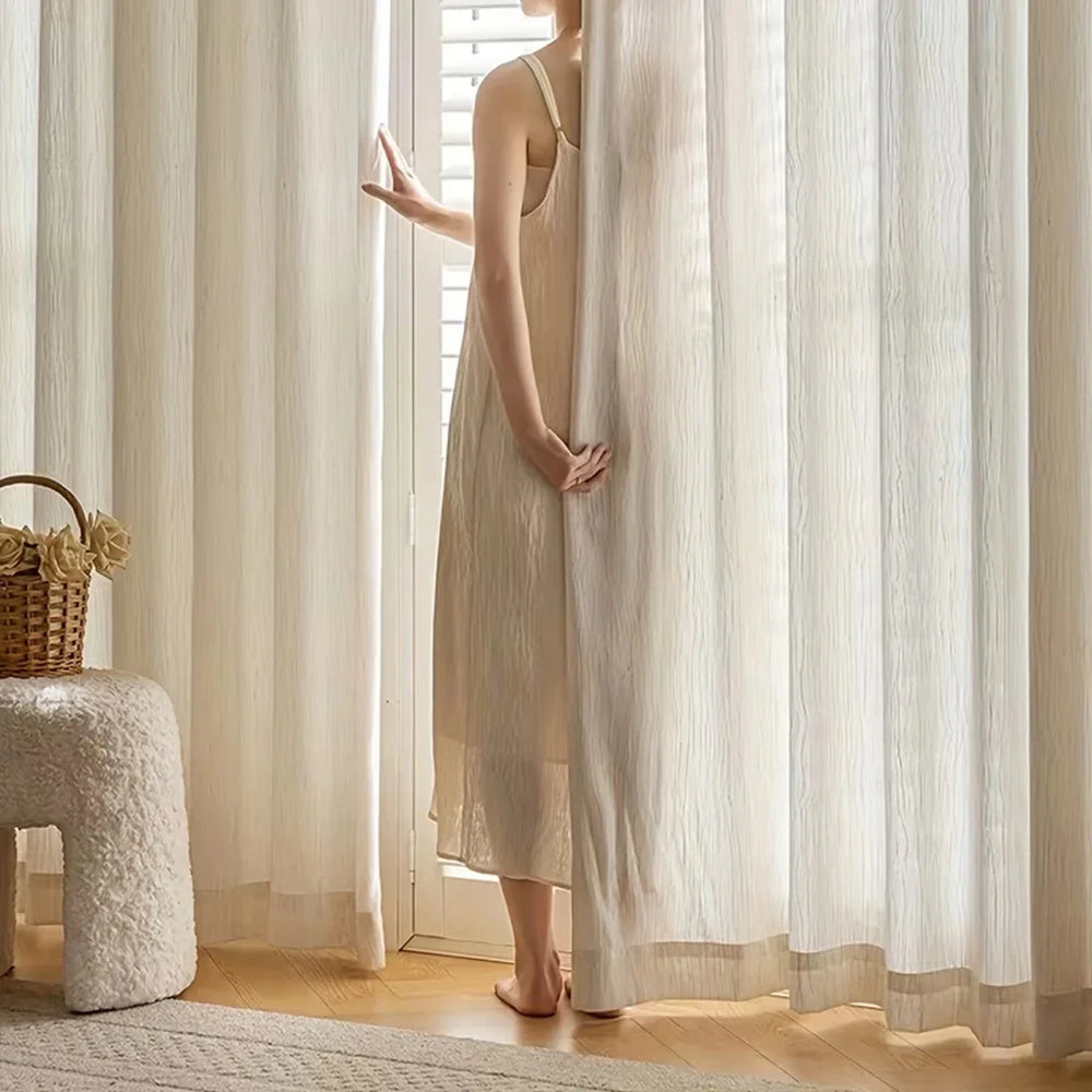 HAVENLUME - Wabi-Sabi Crinkle Sheer Curtains with Eyelets, Gently Light-Filtering & Elegant for Living and Bedrooms Vestragear
