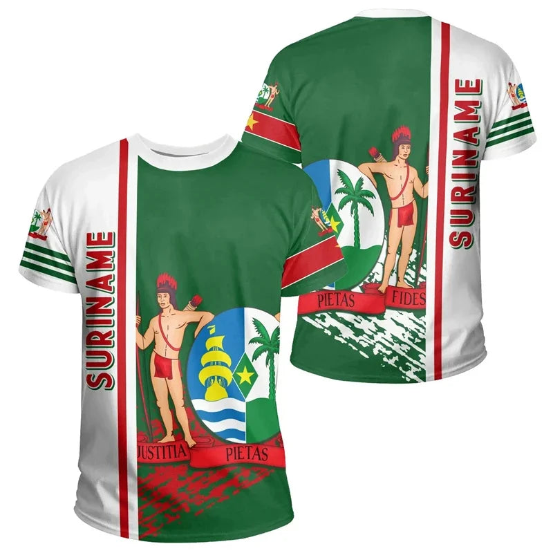 Surinam Flag Graphic T Shirt For Men Suriname National Emblem 3D Printed T-Shirts Summer Bolivian Boy Sport Tops Street Tees VestraGear