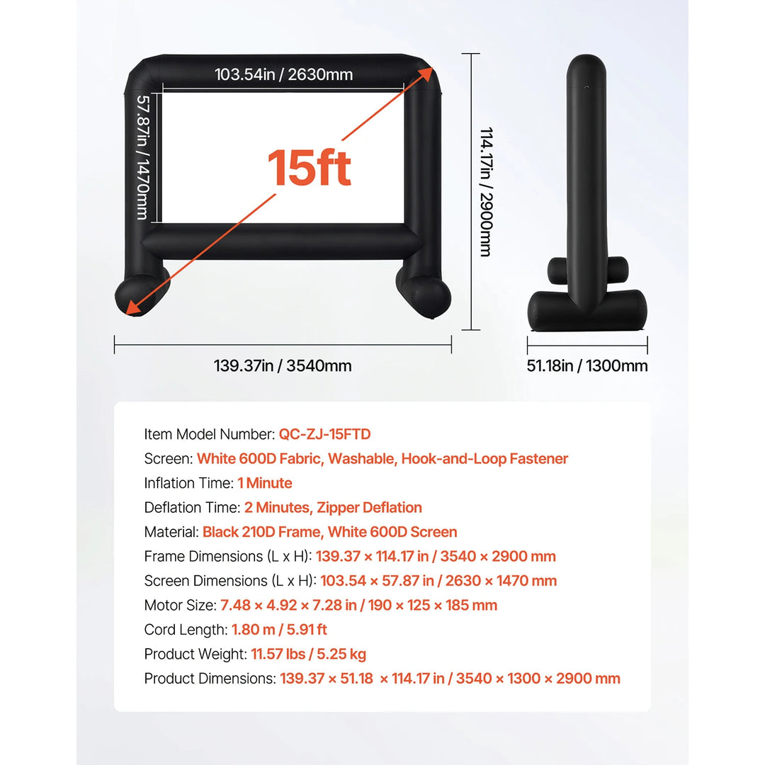 SucceBuy 14/15/16/18/20 FT Inflatable Projector Screen with 120W Air Blower Projector Screen for Outdoor Theater Theme Party VestraGear