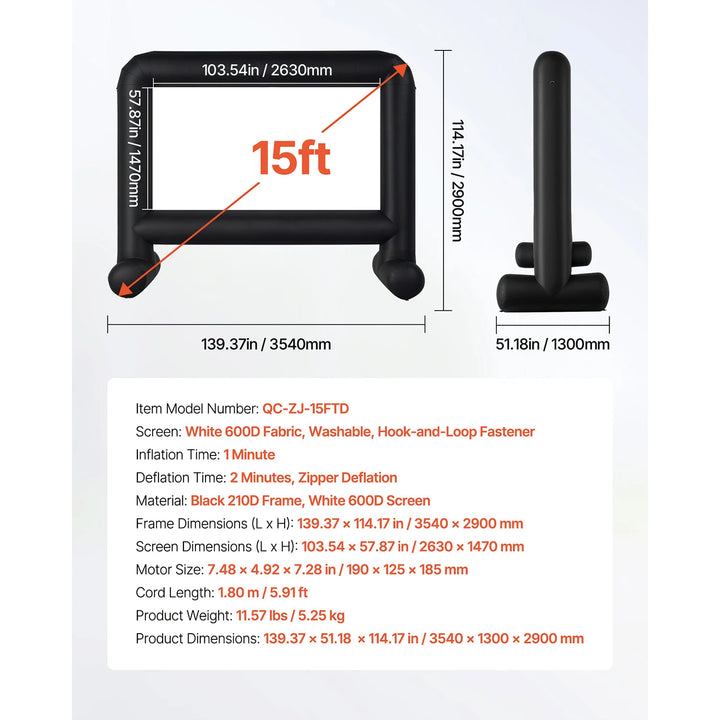 SucceBuy 14/15/16/18/20 FT Inflatable Projector Screen with 120W Air Blower Projector Screen for Outdoor Theater Theme Party VestraGear