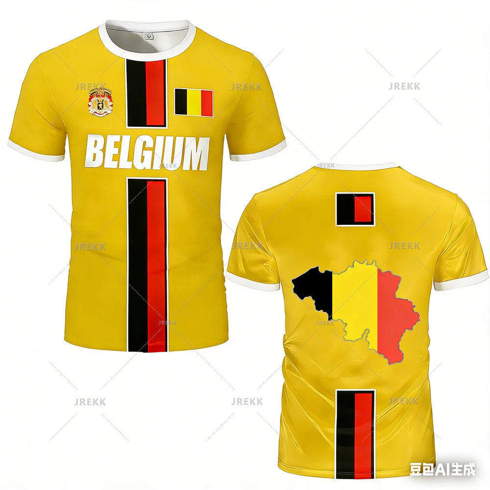 New Belgium Football Jersey Men's Sports T-shirts Belgian Flag Street Oversized Tops Unisex Casual Maillot Football Team Uniform VestraGear