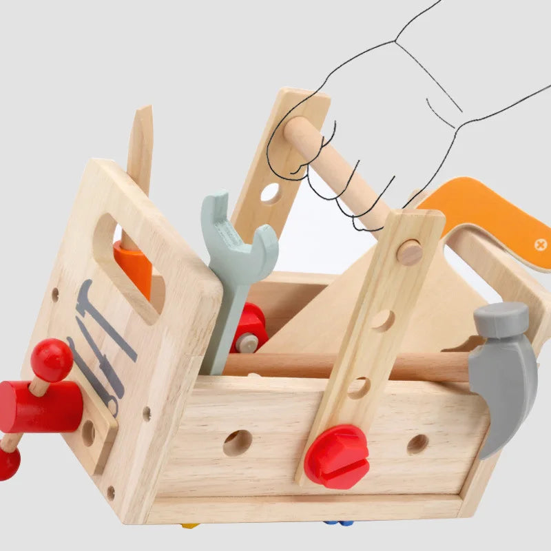 BuildBuddy Cassetta degli attrezzi – Giocattolo da costruzione in legno Montessori per bambini