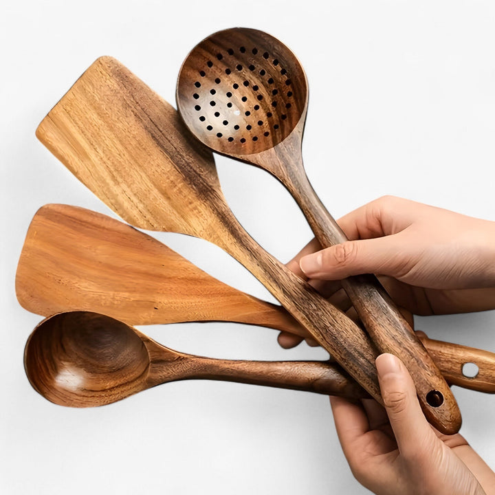 WoodCharm – 11-delige houten keukenset – Veilig voor anti-aanbak pannen