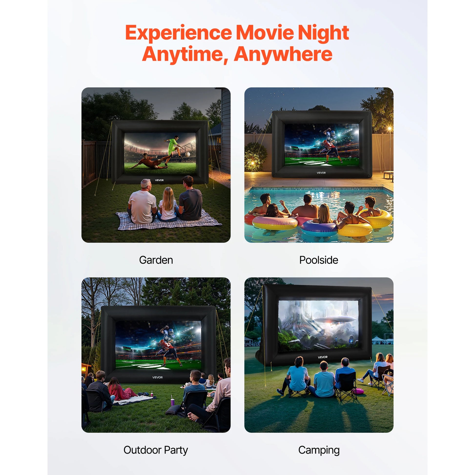 SucceBuy 14/15/16/18/20 FT Inflatable Projector Screen with 120W Air Blower Projector Screen for Outdoor Theater Theme Party VestraGear