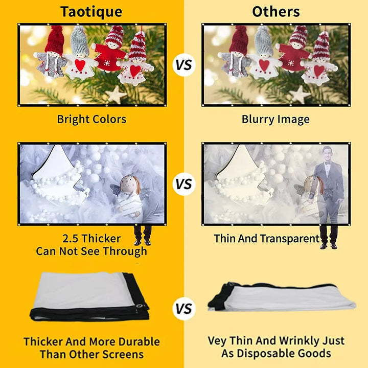 60 72 84 100 120 150 inch Simple Foldable Projection Screen 100inch Curtain 16:9 Outdoor Full HD 2K 4K Projector Screen Curtain VestraGear