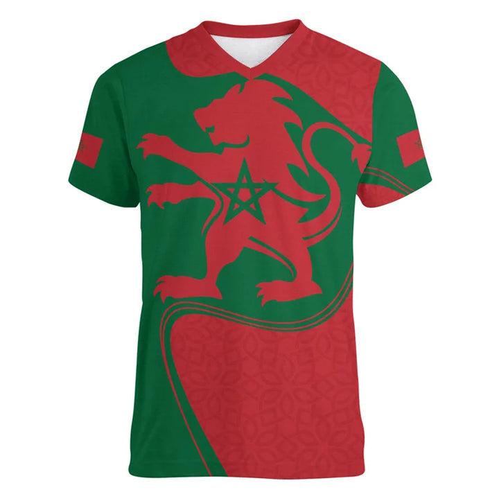 Morocco Football T Shirt For Men Cool 3d Printed Moroccan Sports V Neck T-shirt Tops Short Sleeve Summer Soccer Tee Shirts VestraGear