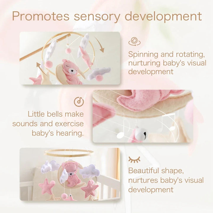 CuddleWood – Houten Baby Mobiel met Viltberen – Wiegdecoratie