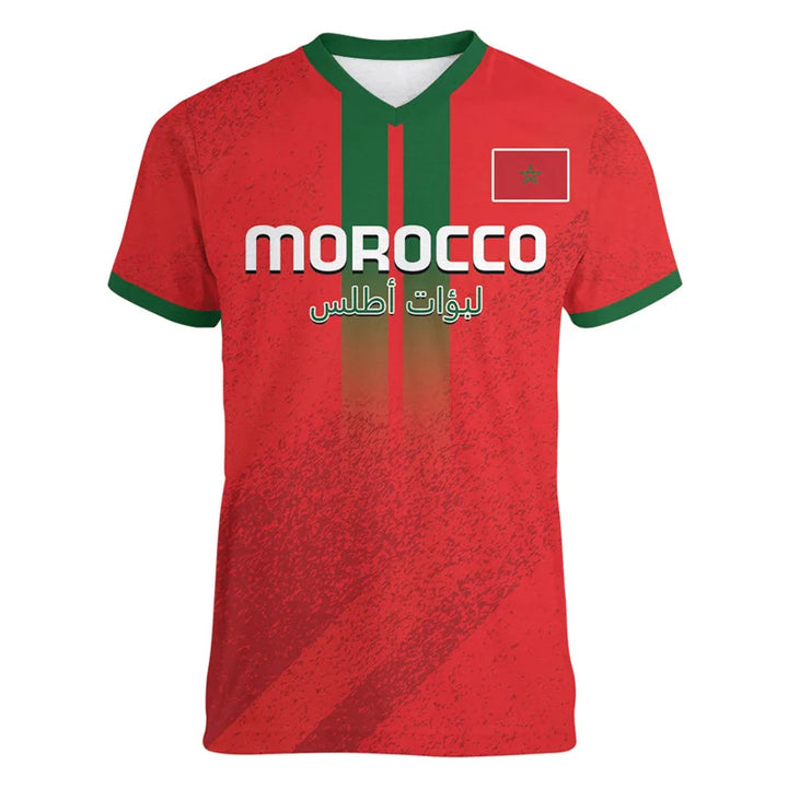 Morocco Football T Shirt For Men Cool 3d Printed Moroccan Sports V Neck T-shirt Tops Short Sleeve Summer Soccer Tee Shirts VestraGear
