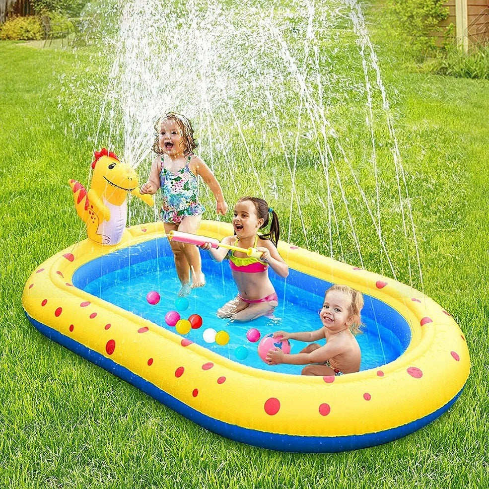 Wasserspielmatte Dinosaurier – Aufblasbarer Planschbereich mit Sprinklerfunktion Bolendo