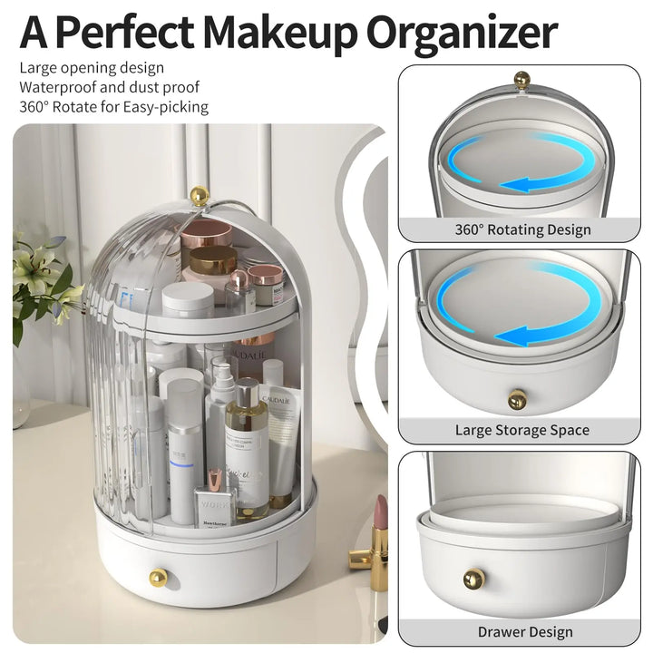 Cosmory – Organizer per trucco con coperchio e design girevole a 360°