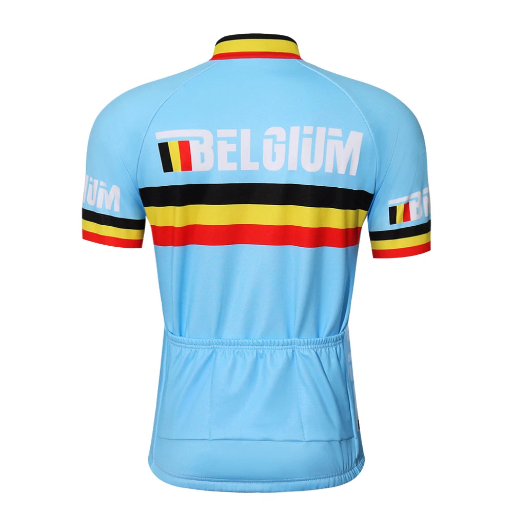 belgium racing Cycling jersey Men Short sleeve Set Bicycle Suit Mtb  Clothes Triathlon Retro Skinsuit Summer Bib shorts Blue VestraGear