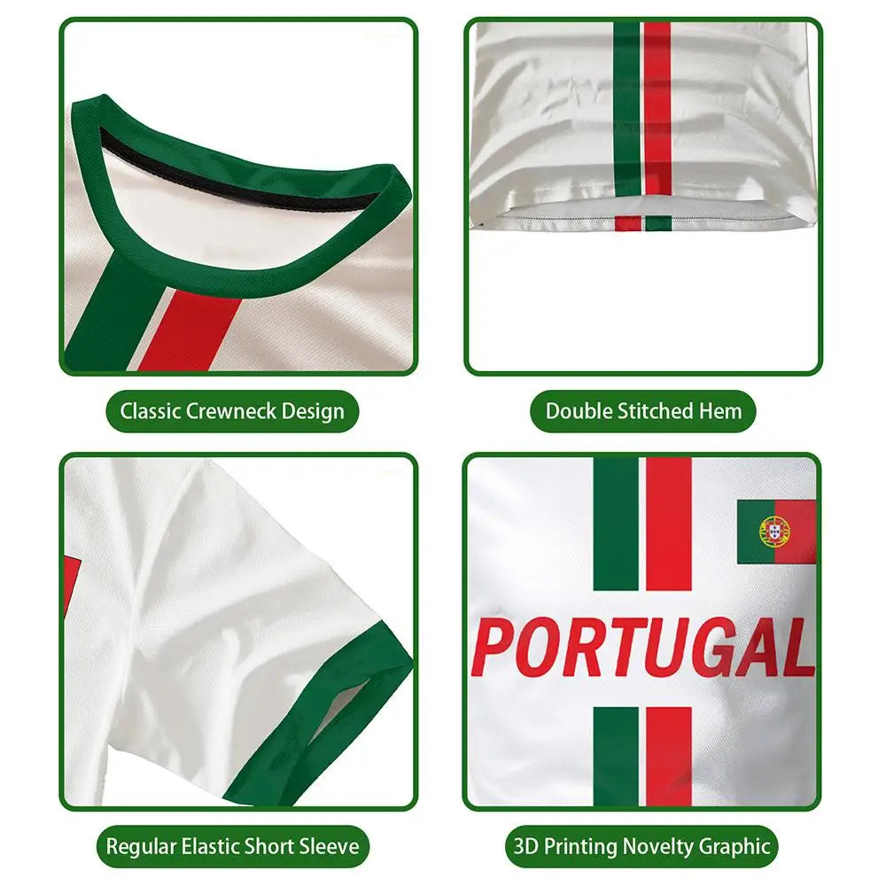 2026 New Portugal Flag Print Jersey Summer Outdoor Breathable Quick-drying Football Tee Men&