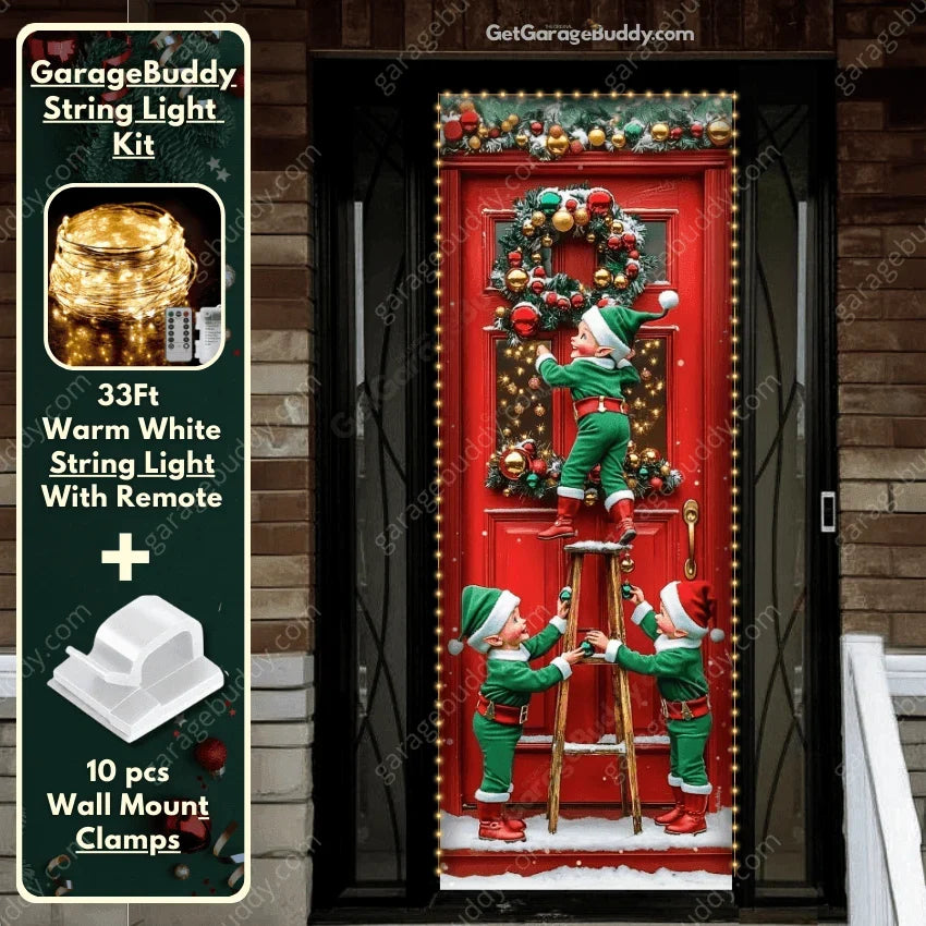 Santa's Elves Christmas Front Door Cover with Easy Stretch Fit 1