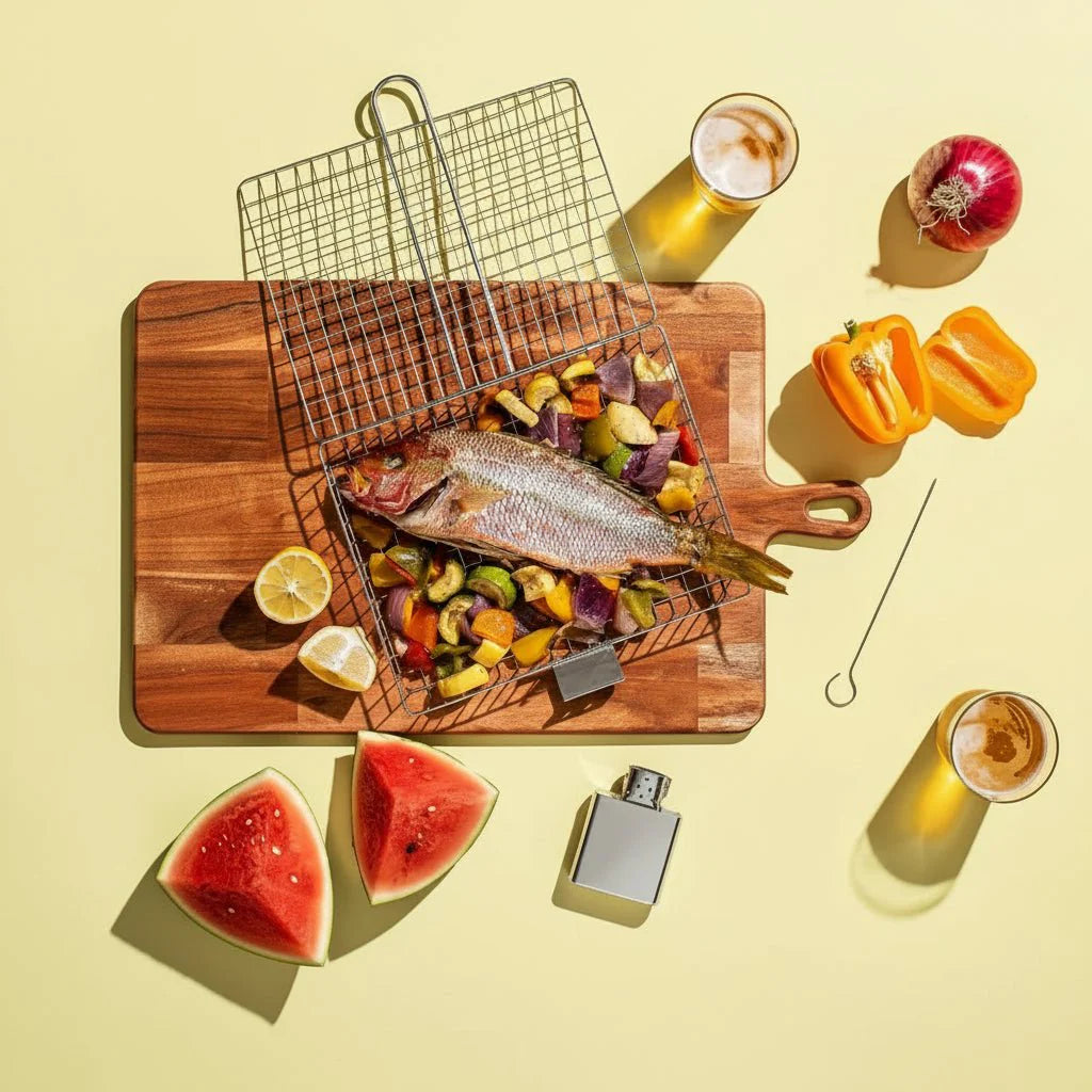 GRILLBASK – Portable Stainless Steel Grill Basket for Fish &amp; Vegetables Vestragear