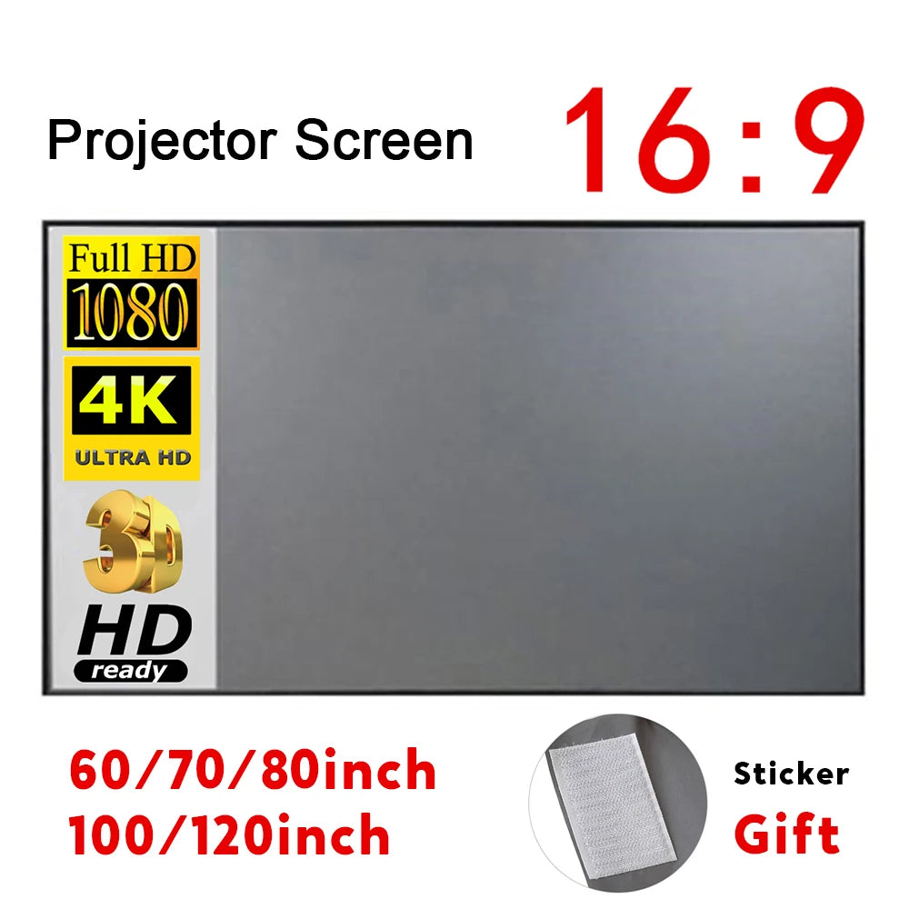 Portable Projector Screen Simple Curtain Anti-Light 60/70/80/100/120 Inches Projection Screens for Home Outdoor Office Projector VestraGear