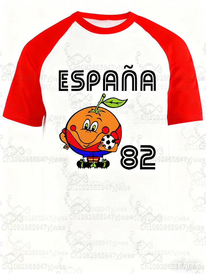 Spain 82 Naranjito World Football Sports T-Shirt For Men Women Unisex O-Neck T-Shirts Retro Commemorative Jersey Female T-Shirt VestraGear