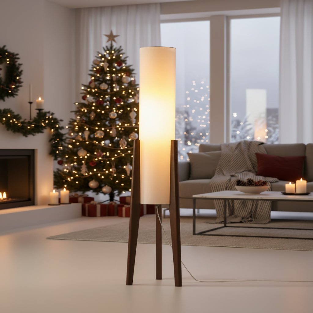 Scandinavische Vloerlamp van Walnoothout met Dimbare LED voor Woonkamer 0