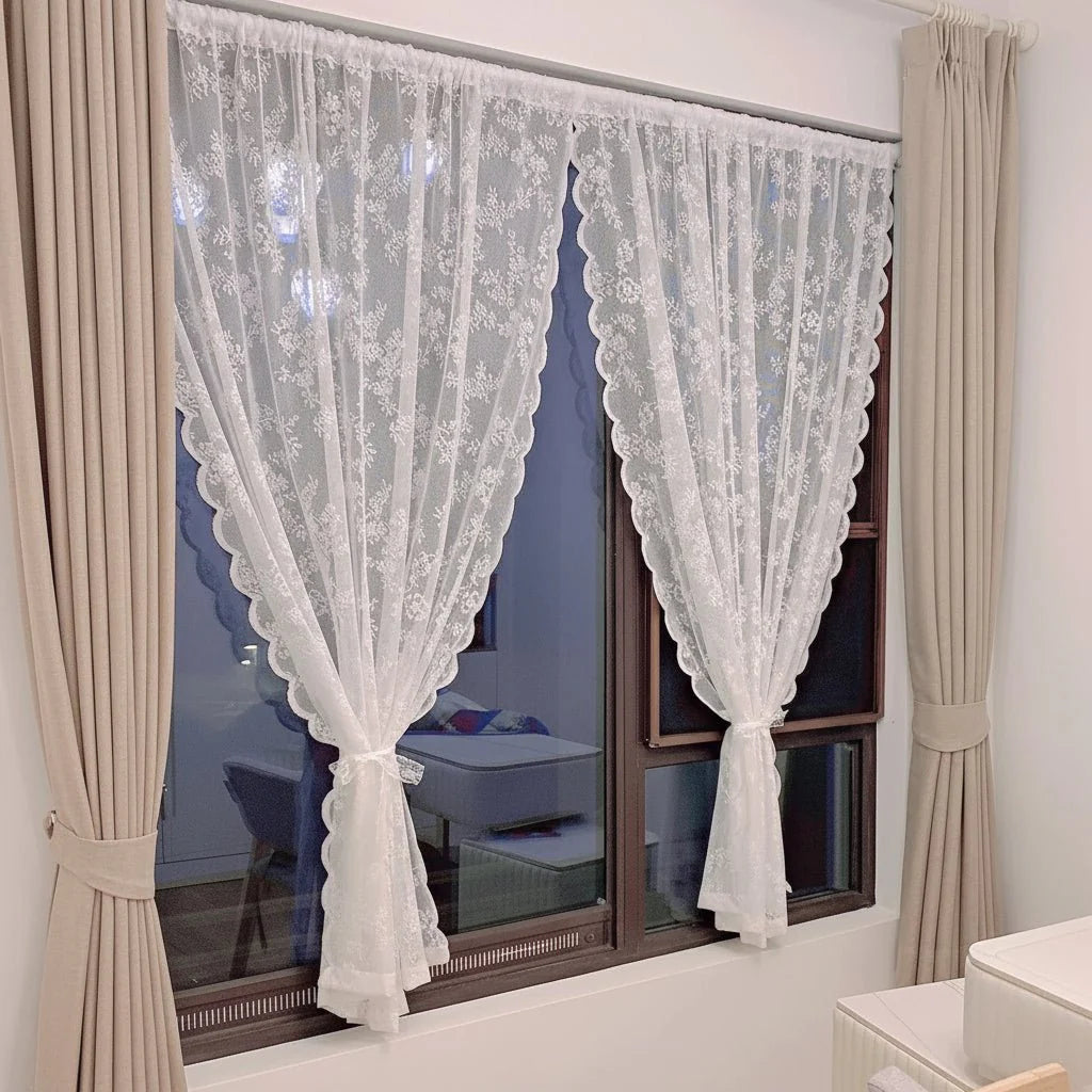 ELVAROSE - Transparent curtain panel with floral lace and rod pocket Vestragear