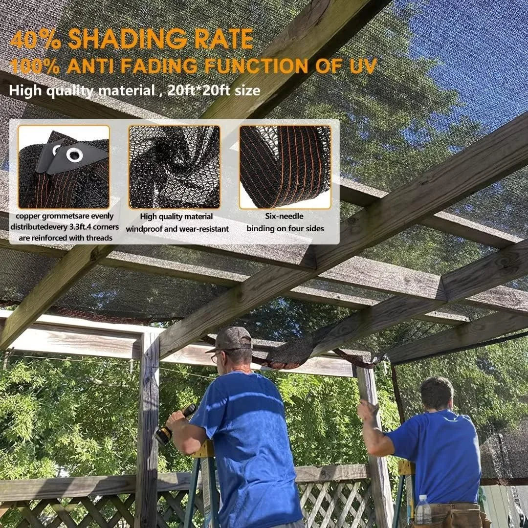 Schaduwdoek Zonwerend Gaas Zwart met Getapete Randen en Ringetjes voor Pergola Kas Tuin Patio Overkapping Terrasoverkapping Zonnescherm Tuinscherm Tuindoek Parasoldoek | Sansoti 3
