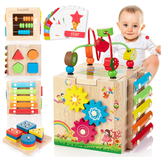 8-in-1 Montessori Speelkubus – Educatief Houten Speelgoed vanaf 18M