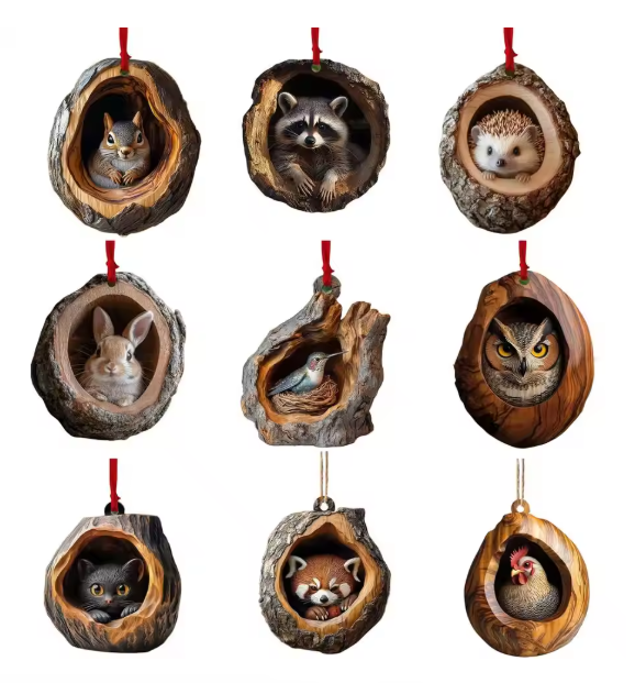 FaunaFest Adornos para Animales – Colgantes de Navidad de Acrílico con Efecto 3D, Ligeros y Duraderos para Decoración Festiva