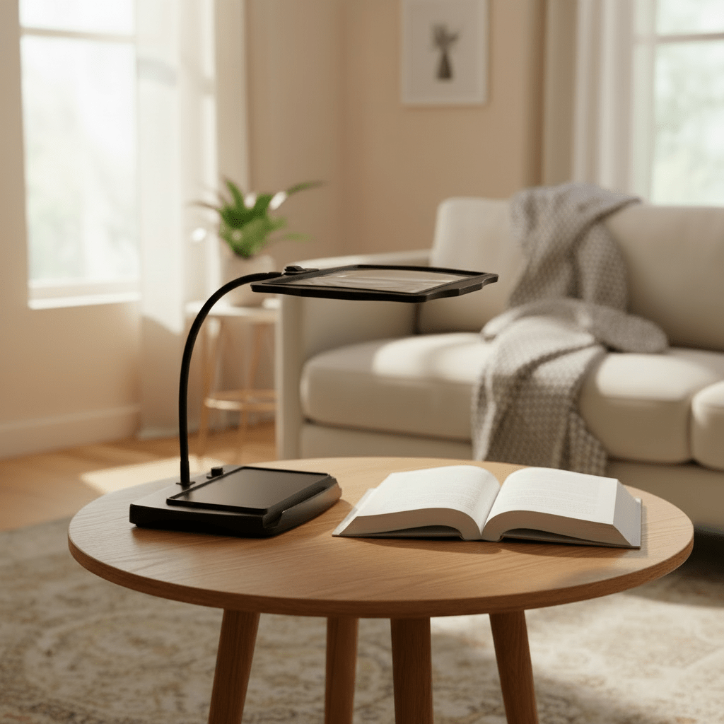 Lente d'ingrandimento con LED – ingrandimento 3×, collo d'oca flessibile e base stabile