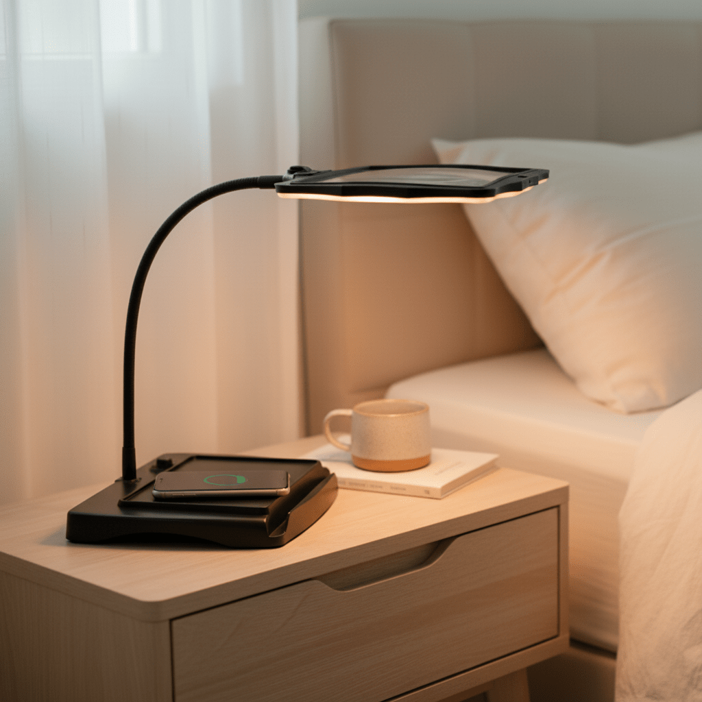 Lente d'ingrandimento con LED – ingrandimento 3×, collo d'oca flessibile e base stabile