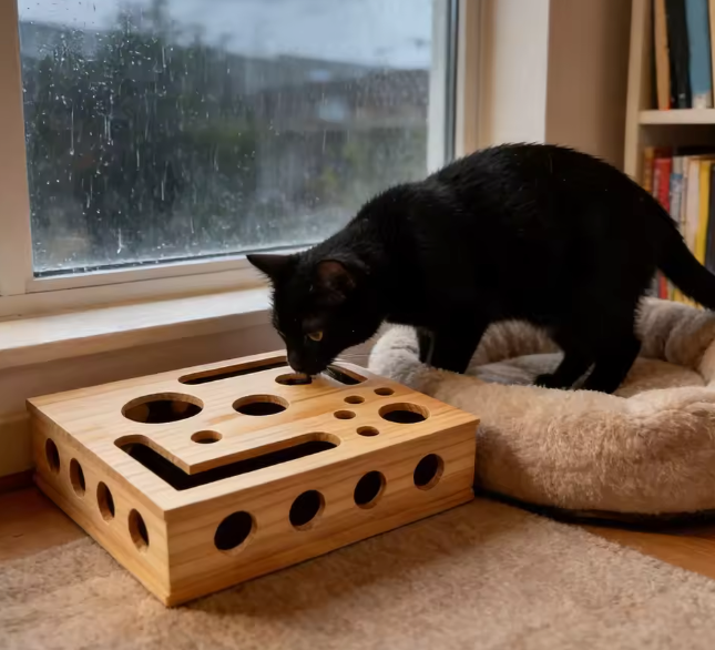 Cat Nail Filing Puzzle Box – Wooden Treat Game With a Textured Scratch Floor Tevako