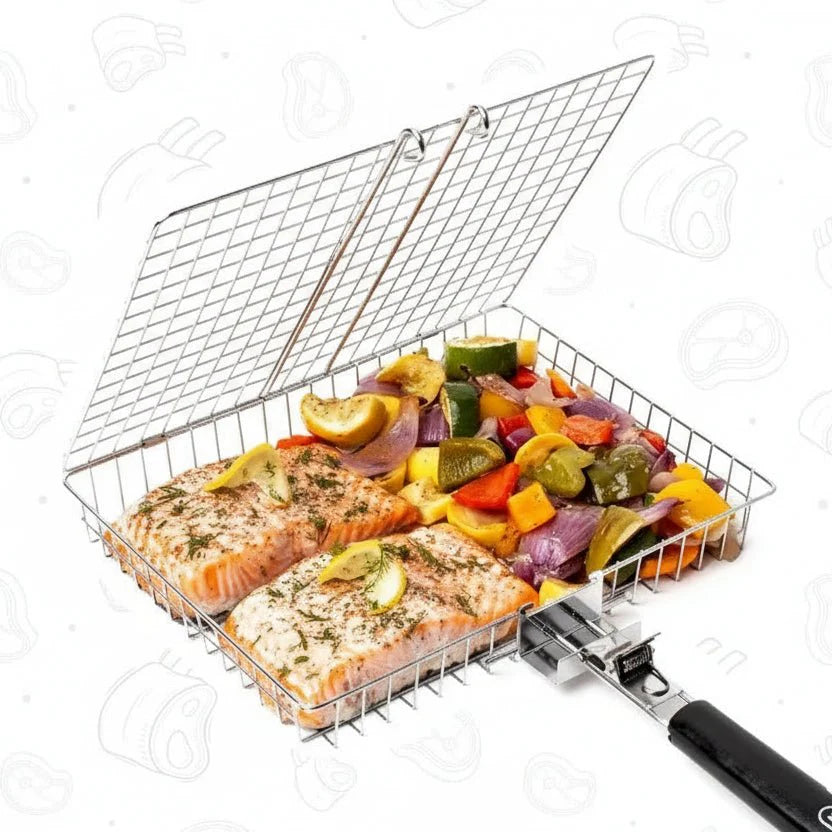 GRILLBASK – Portable Stainless Steel Grill Basket for Fish &amp; Vegetables Vestragear